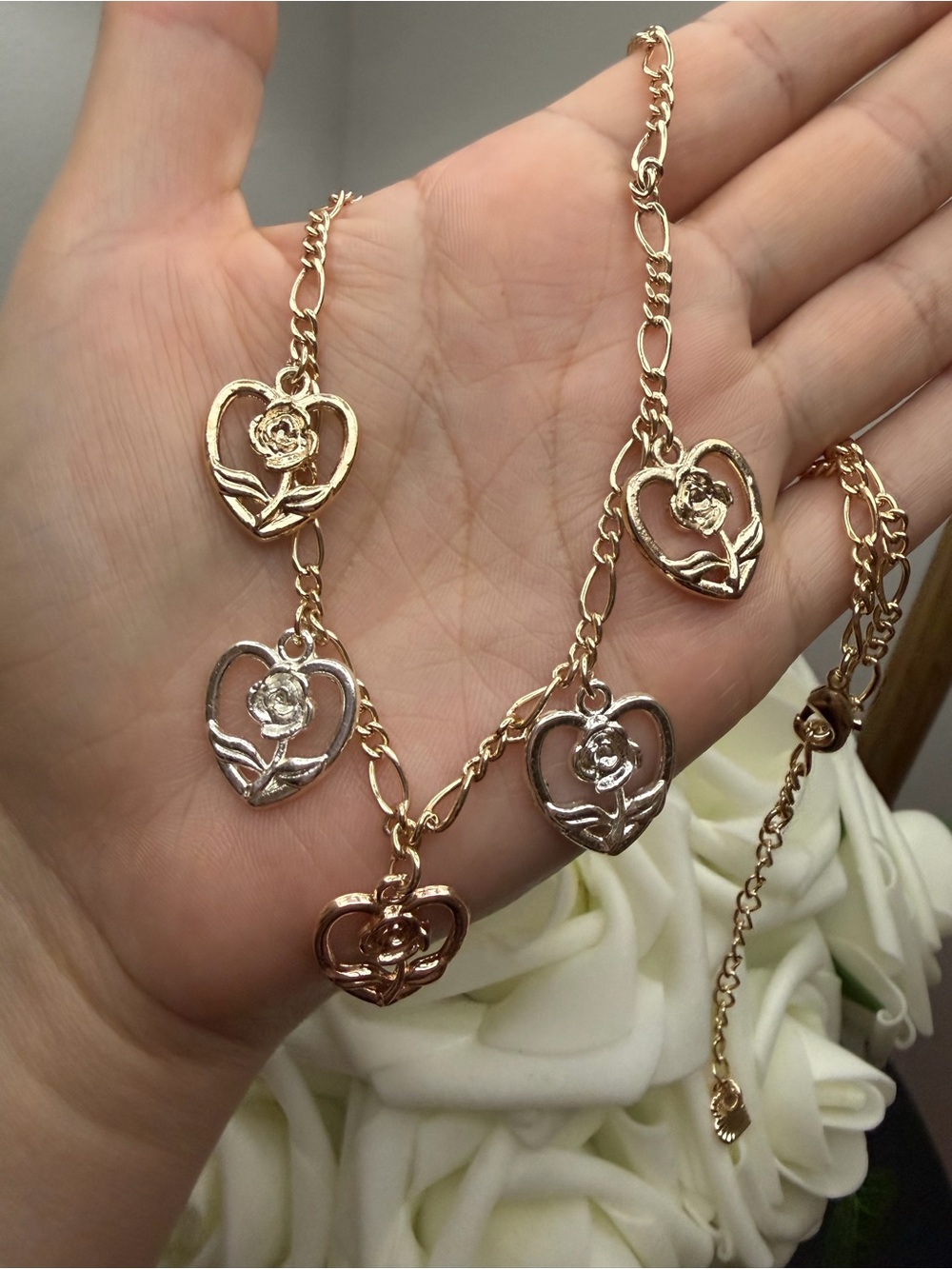 Gold filled Rose Heart Charm Necklace - Gold Tone Women’s Jewelry